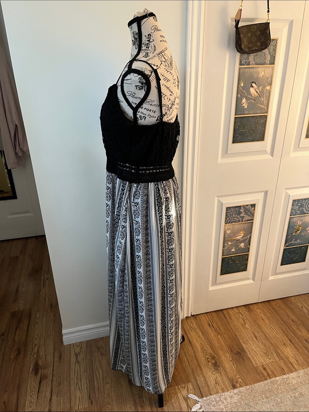 Black & White Maxi Dress with Patterned Skirt - Picture 4 of 11